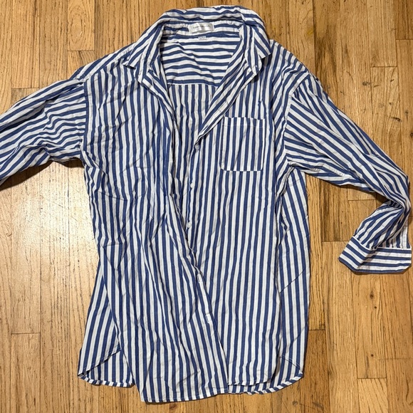 Summersalt Women's Striped Button Down Shirt - Blue and White - Picture 1 of 3